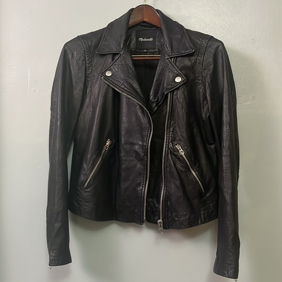 Madewell The Washed Leather Motorcycle Jacket in Trur Black size Medium - Picture 7 of 16